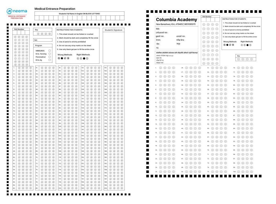 OMR answer sheet sample